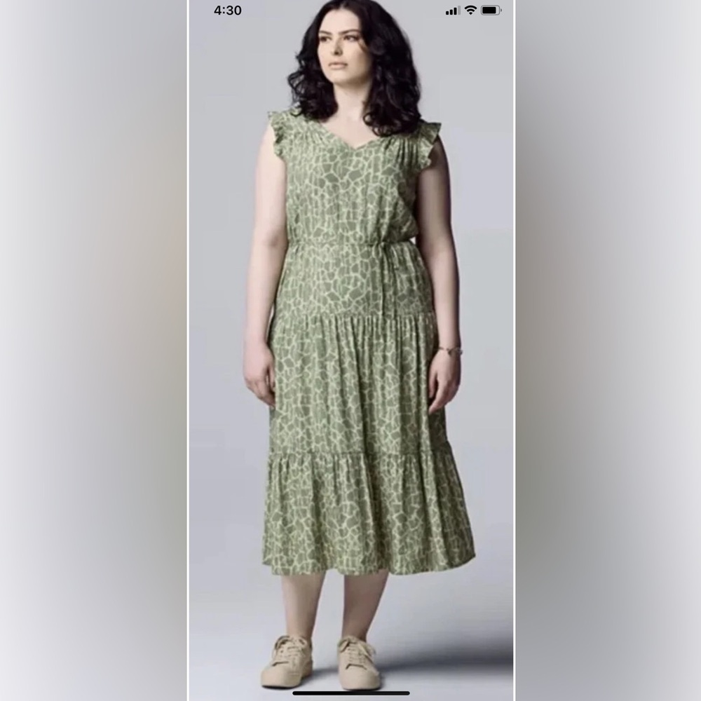 NWT SIMPLY VERA VERA WANG DRESS SAFE GREEN Elegant Green Patterned Dress SIZE XL